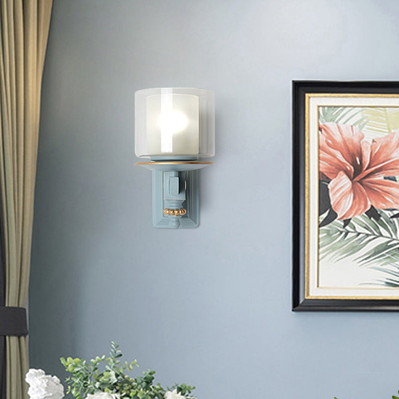 Vivolux | Nordic Stijlvolle Cilinder Wandlamp met Schelp Deco 1 Licht Metaal & Glas Wandlamp voor Trap