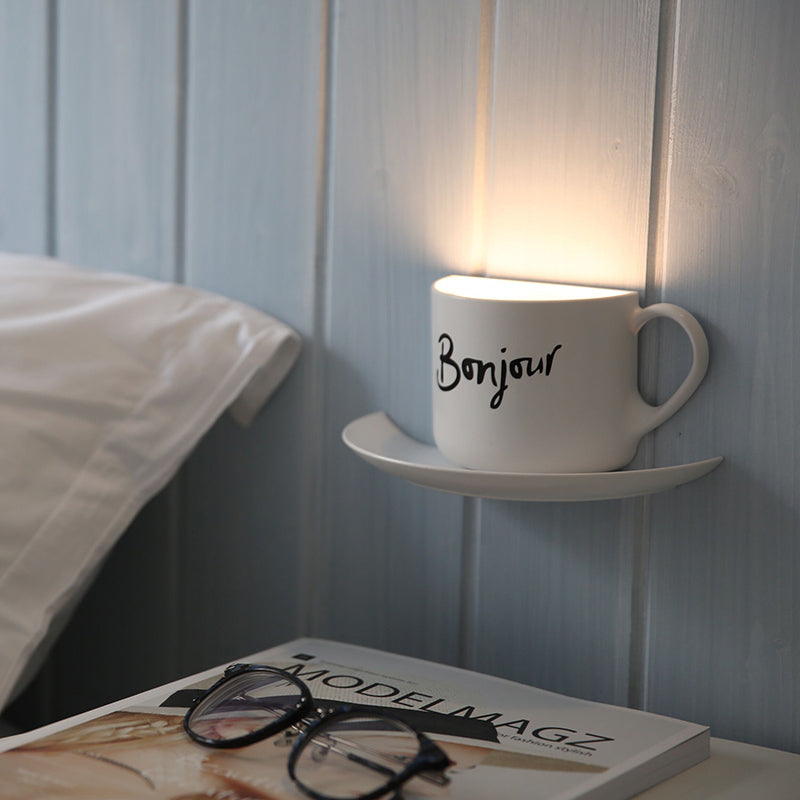 Vivolux | Witte Koffiekop Wandlamp Modern Lief Metaal LED Nachtlamp in Wit voor Café