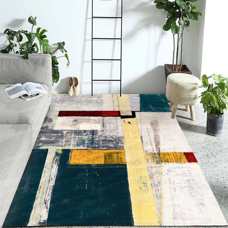 Vivolux | Noveltijdse Thuisdecoratie Tapijt in Blauw en Ivoor Kleur Blok Kruis Print Gebiedstapijt Polyester Wasbaar Tapijt