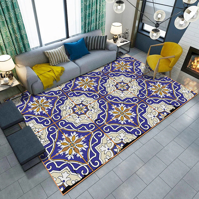 Vivolux | Oosterse Marokkaanse Tapijt in Paarse Bloemen Strepen Print Vloerkleed Polyester Machine Wasbaar Vloerkleed voor Huisdecoratie