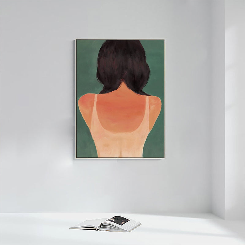 Vivolux | Orange Pop-Art-Wanddekoration Illustration der Rückseite eines jungen Mädchens Leinwanddruck für das Zimmer