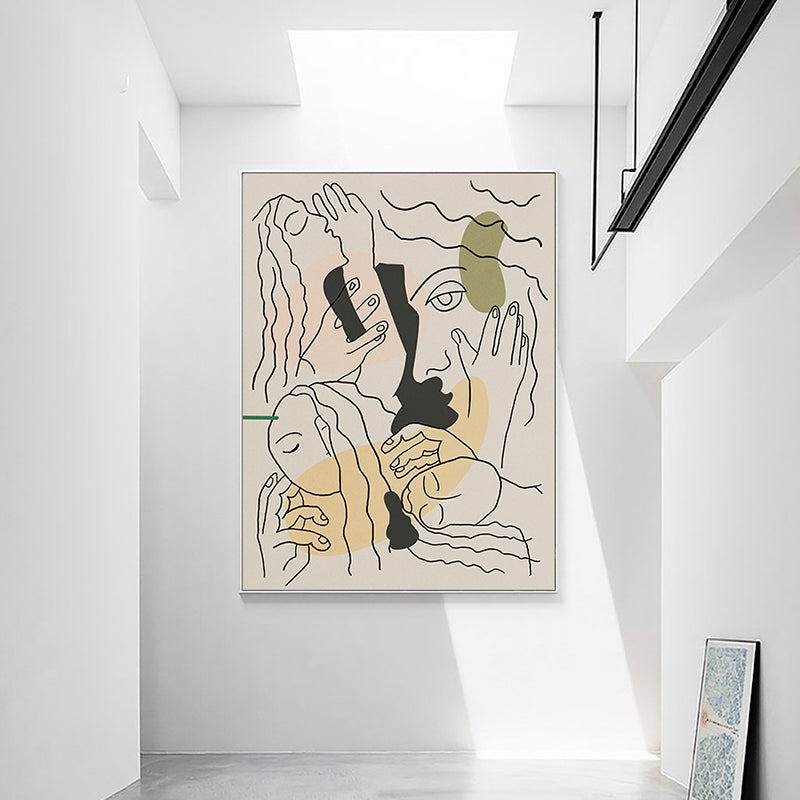 Vivolux | Nostalgic Line Sketch Faces Leinwandkunst für das Wohnzimmer, Schwarz und Weiß, Mehrere Größen