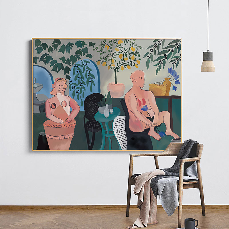 Vivolux | Nude Paare Wandkunst Funky Kreative Figurenzeichnung Leinwanddruck in Braun für Zuhause