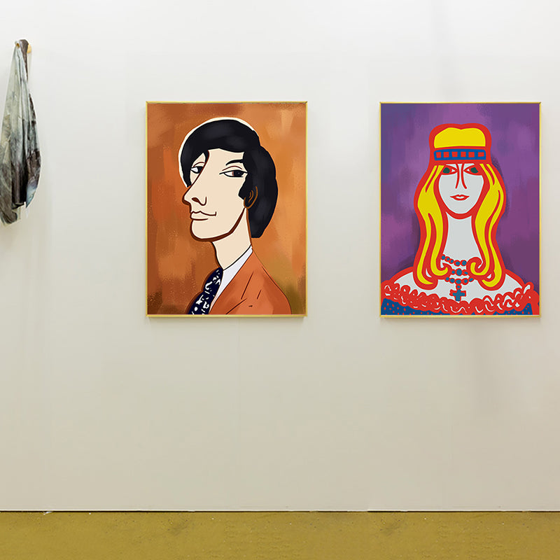 Vivolux | Texturiertes pastellfarbenes Leinwand Funky Figur Zeichnung Wandkunst Dekor für das Wohnzimmer