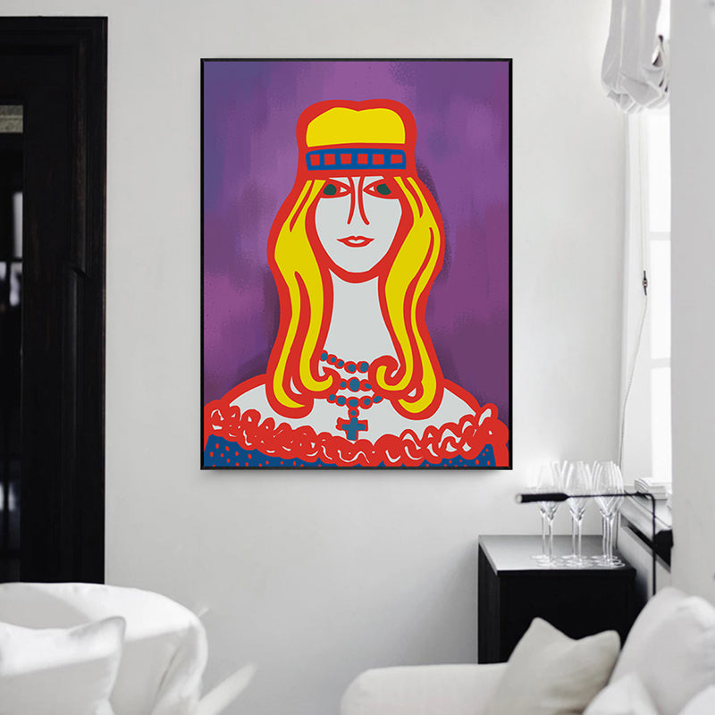 Vivolux | Texturiertes pastellfarbenes Leinwand Funky Figur Zeichnung Wandkunst Dekor für das Wohnzimmer