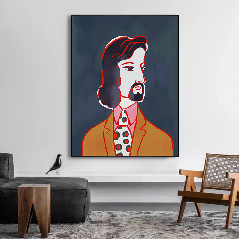 Vivolux | Texturiertes pastellfarbenes Leinwand Funky Figur Zeichnung Wandkunst Dekor für das Wohnzimmer
