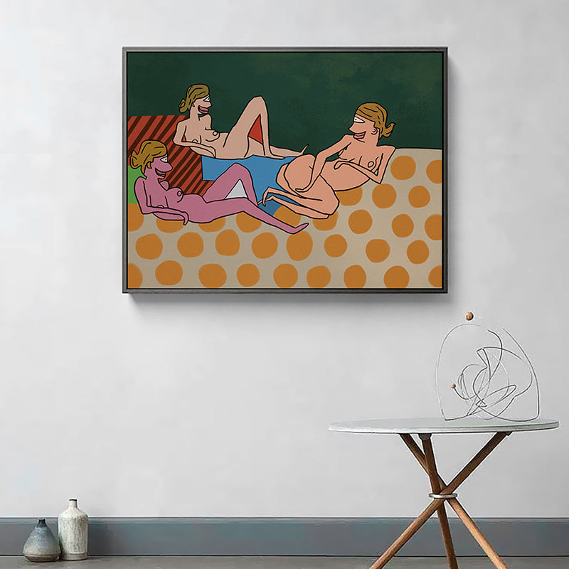 Vivolux | Pastell Nude Frauen Wandkunst Comics Figuren Funky Texturierte Leinwanddruck für Schlafzimmer