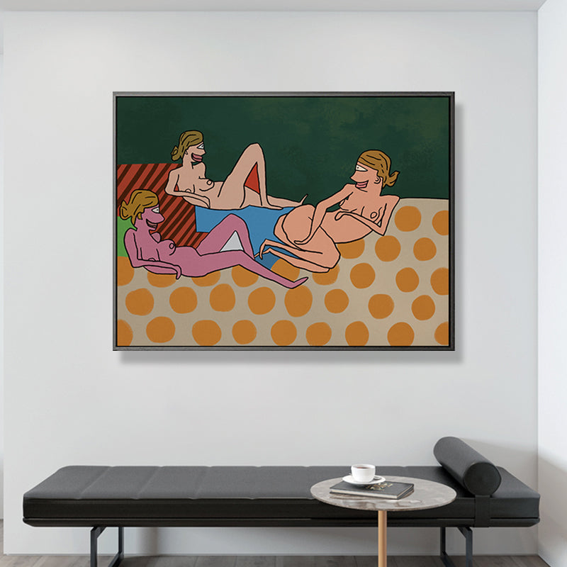 Vivolux | Pastell Nude Frauen Wandkunst Comics Figuren Funky Texturierte Leinwanddruck für Schlafzimmer