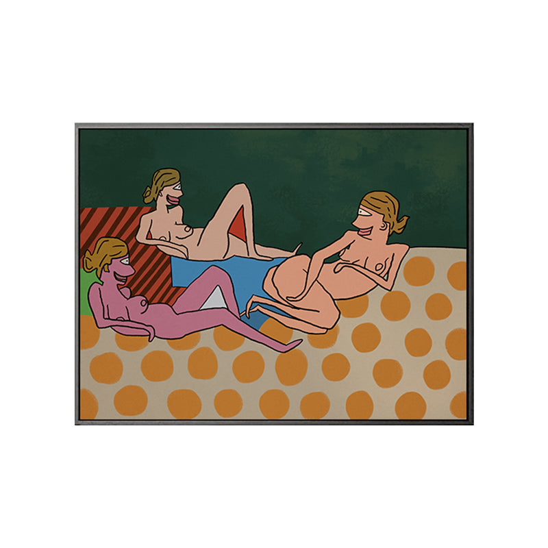 Vivolux | Pastell Nude Frauen Wandkunst Comics Figuren Funky Texturierte Leinwanddruck für Schlafzimmer