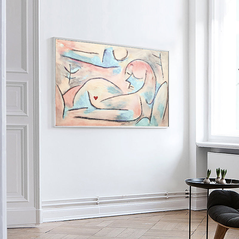Vivolux | Picasso-Stil Figurenzeichnung Leinwand Funky Texturierte Wandkunst Druck in Nude für Foyer