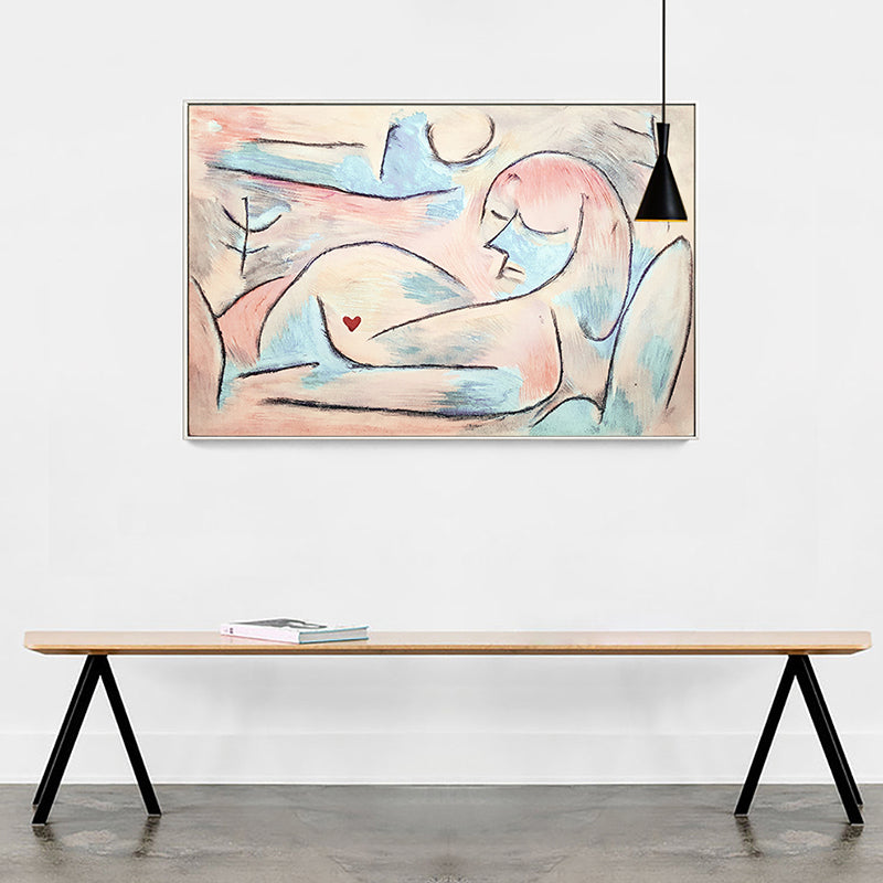 Vivolux | Picasso-Stil Figurenzeichnung Leinwand Funky Texturierte Wandkunst Druck in Nude für Foyer