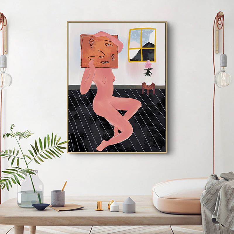 Vivolux | Nude mit komischem Gesicht Canvas Kunst Braun Modern Stil Wanddekoration für Hausinterieur