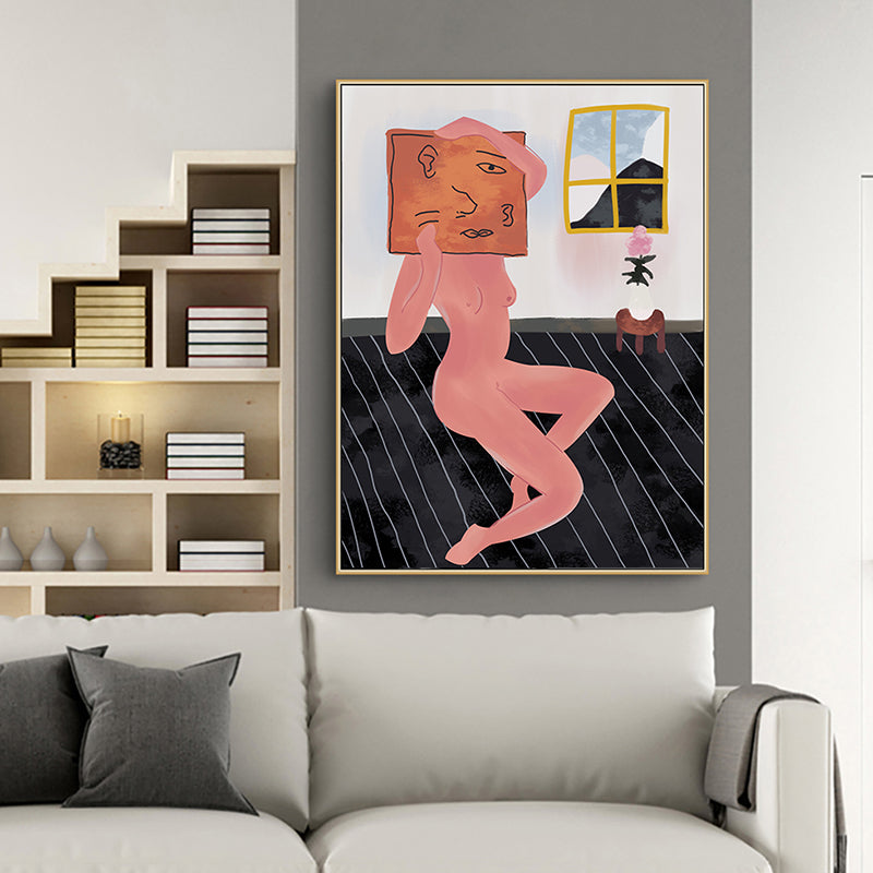 Vivolux | Nude mit komischem Gesicht Canvas Kunst Braun Modern Stil Wanddekoration für Hausinterieur