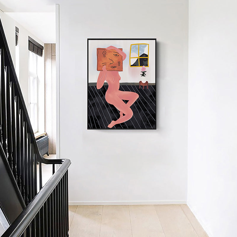 Vivolux | Nude mit komischem Gesicht Canvas Kunst Braun Modern Stil Wanddekoration für Hausinterieur