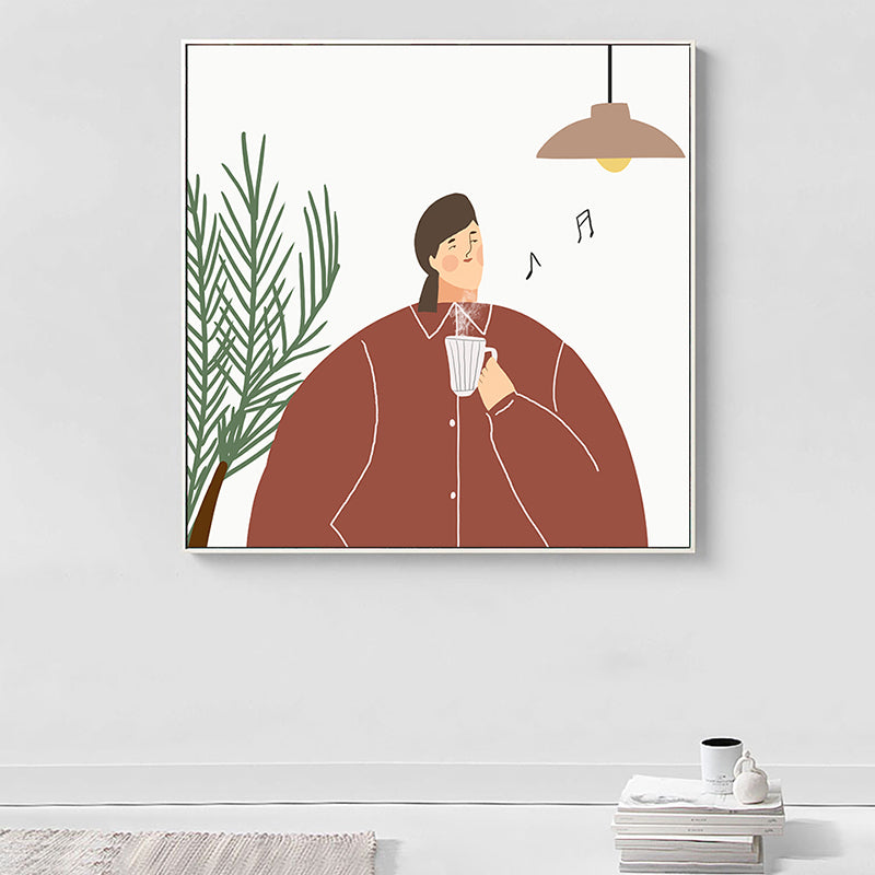 Vivolux | Pastell Illustration Mädchen Wandkunst Figur Nordic Stil Texturiert Leinwanddruck für Schlafzimmer