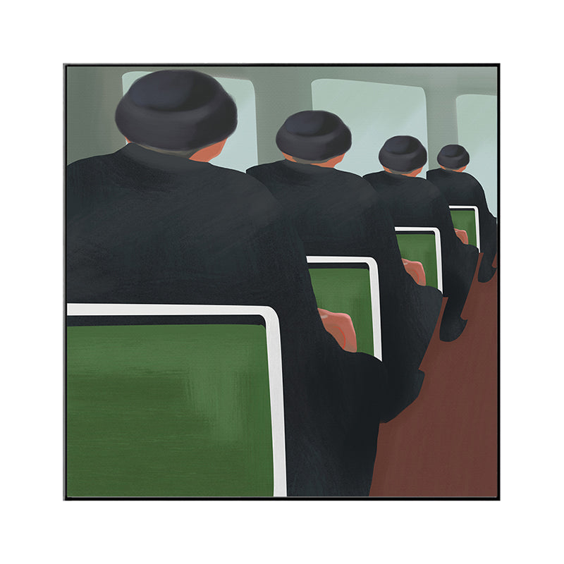 Vivolux | Schwarze Funky-Leinwanddruck-Illustration Herren im Zug Wandkunst für Zuhause