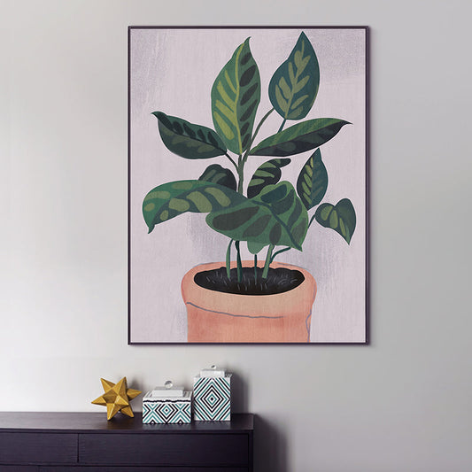 Vivolux | Nordic Topfpflanzen Kunstprint Leinwand Texturiert Grünes Wanddekor für Hausinterieur