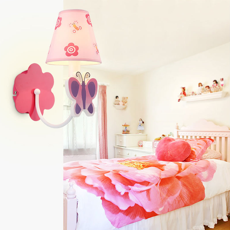Vivolux | Schöne Schmetterling Wandlampe 1 Licht Metall Wandbeleuchtung mit Stoffschirm in Pink für das Mädchenzimmer