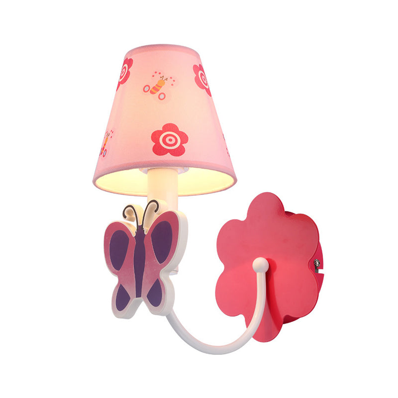 Vivolux | Schöne Schmetterling Wandlampe 1 Licht Metall Wandbeleuchtung mit Stoffschirm in Pink für das Mädchenzimmer