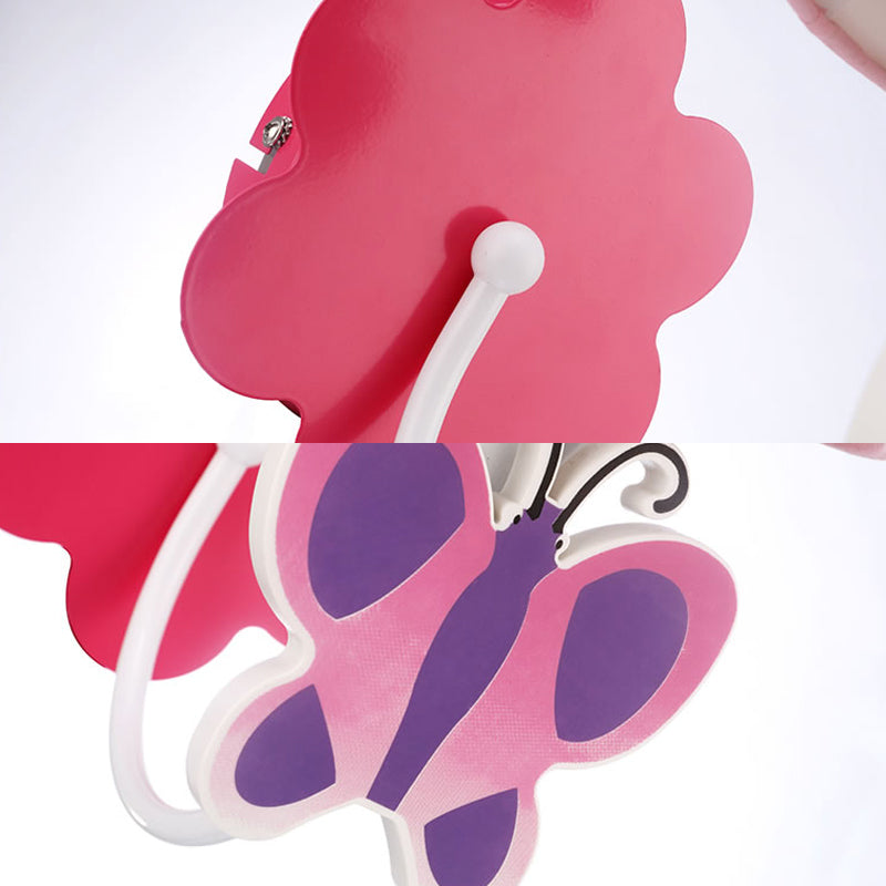 Vivolux | Schöne Schmetterling Wandlampe 1 Licht Metall Wandbeleuchtung mit Stoffschirm in Pink für das Mädchenzimmer