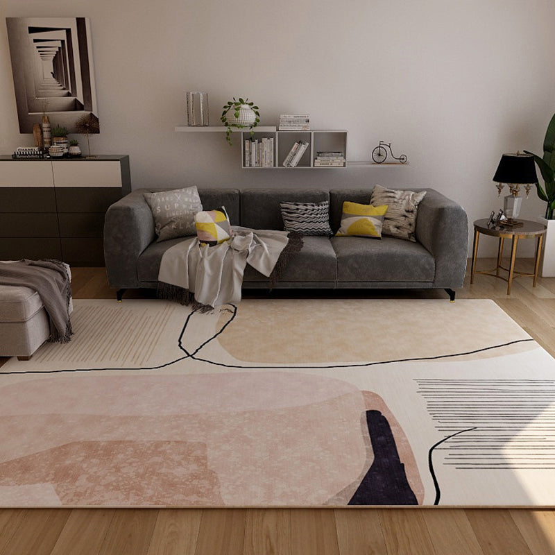 Vivolux | Scandinavisch Novelty Tapijt in Ivoor Kleur Bloklijnen Print Vloerkleed Polyester Wasbaar Tapijt voor Woonkamer
