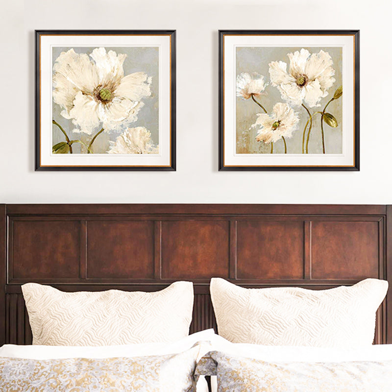 Vivolux | Traditioneller Stil Blumen Leinwand Wandkunst Helle Farbe Texturiertes Gemälde für Schlafzimmer