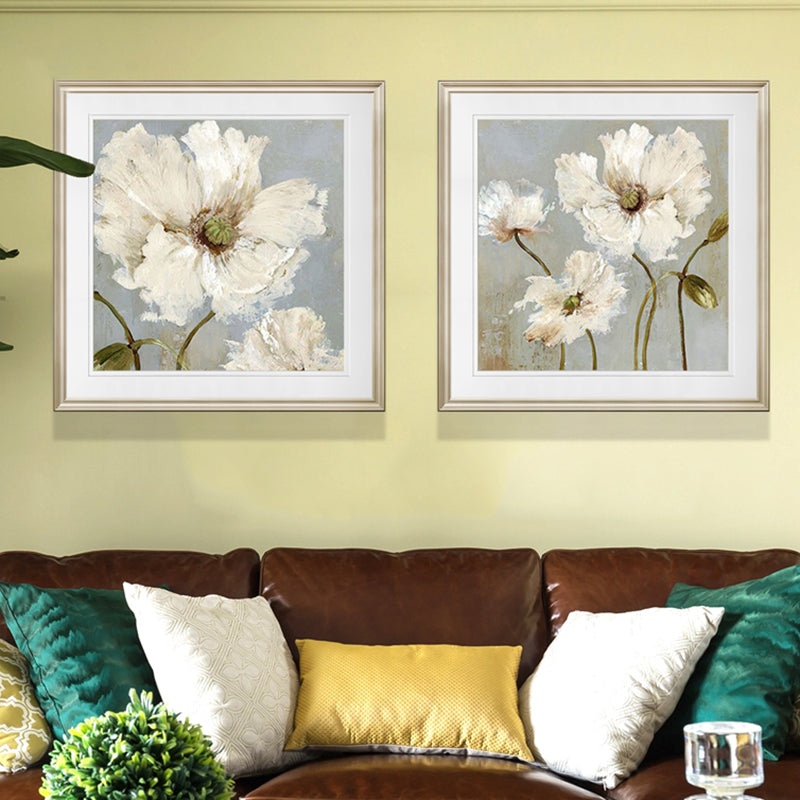 Vivolux | Traditioneller Stil Blumen Leinwand Wandkunst Helle Farbe Texturiertes Gemälde für Schlafzimmer