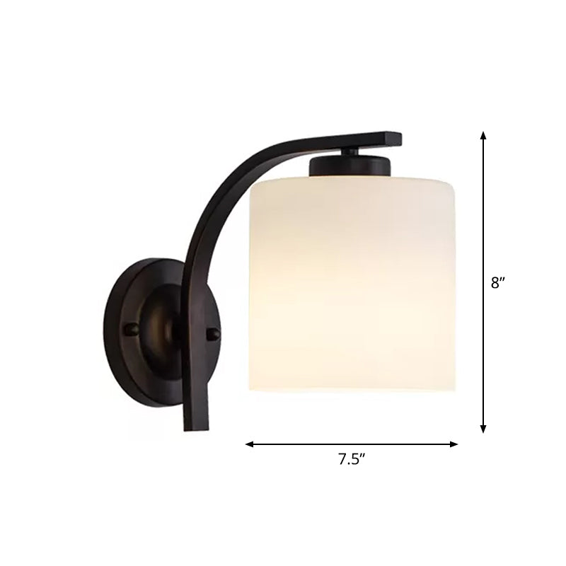 Vivolux | Schwarze 1-Licht-Wandleuchte Einfache Elfenbein Glas Zylinder Wandmontierte Lampe mit Geschwungenem Arm