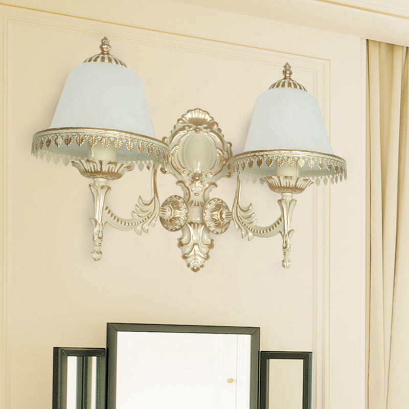 Vivolux | Opal Frosted Glass Cloche Wandlamp Traditionele 2-Kop Eetkamer Wandmontage Lamp met Afwerking in Wit