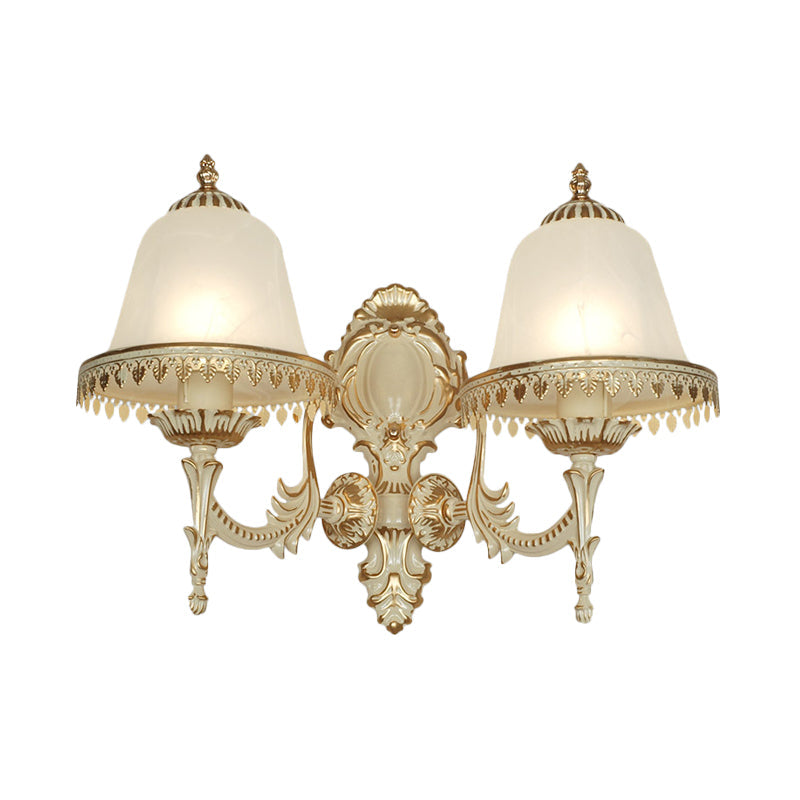 Vivolux | Opal Frosted Glass Cloche Wandlamp Traditionele 2-Kop Eetkamer Wandmontage Lamp met Afwerking in Wit