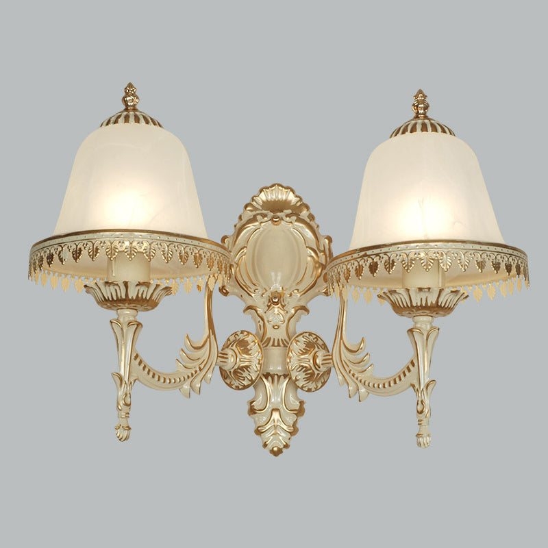 Vivolux | Opal Frosted Glass Cloche Wandlamp Traditionele 2-Kop Eetkamer Wandmontage Lamp met Afwerking in Wit