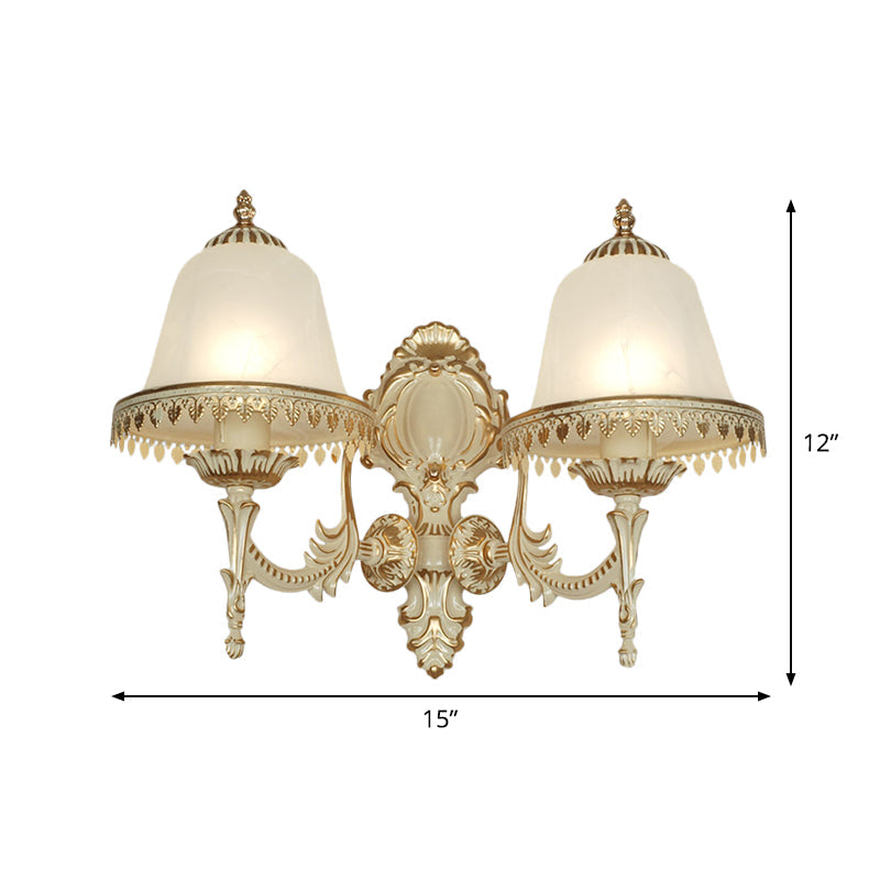 Vivolux | Opal Frosted Glass Cloche Wandlamp Traditionele 2-Kop Eetkamer Wandmontage Lamp met Afwerking in Wit