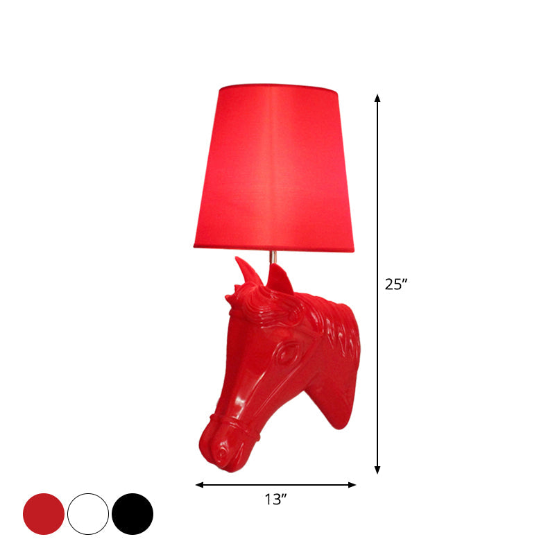 Vivolux | Resin Pferdekopf Wandlampe Künstlerisch 1-Glühbirne Schwarz/Weiß/Rot Wandlicht mit konischer Stoffschirm für Wohnzimmer