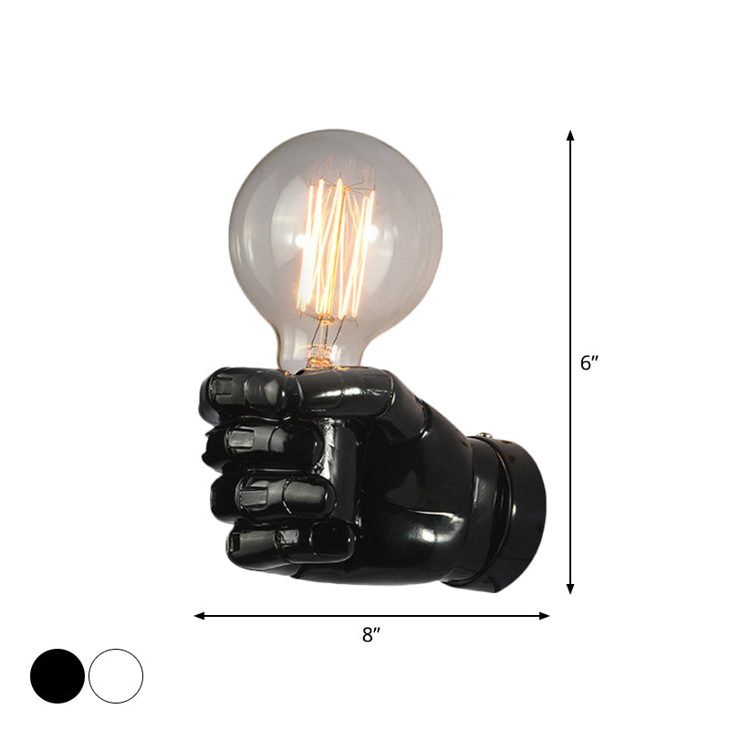Vivolux | Resin Fist Wandmontierte Licht Kunstwerk 1-Glühbirne Wand Sconces in Weiß/Schwarz/Abgebeiztem Holz für Restaurant