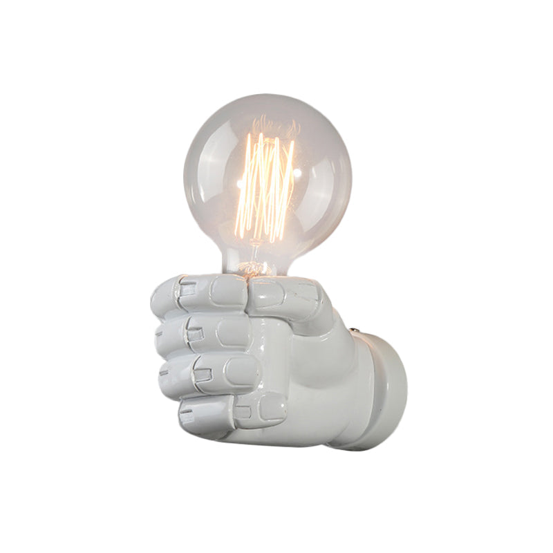 Vivolux | Resin Fist Wandmontierte Licht Kunstwerk 1-Glühbirne Wand Sconces in Weiß/Schwarz/Abgebeiztem Holz für Restaurant