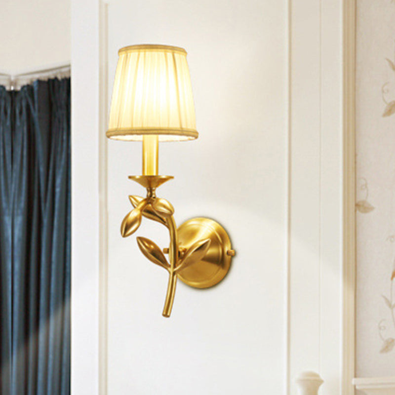 Vivolux | Gold Wheat Branch Wandlamp Boerderij Metaal Enkele Slaapkamer Wandmontage Armatuur met Verzamelde Stoffen Kappen