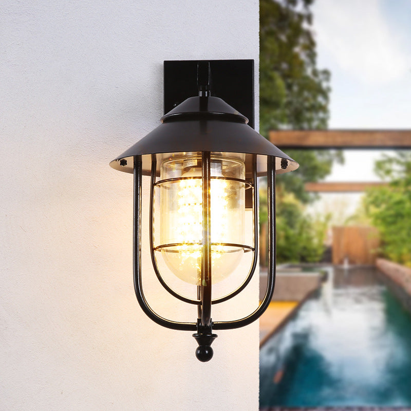 Vivolux | Schwarze Halbkapsel-Wandlaterne Landhausstil Klarglas 1 Glühbirne Außen Wandmontierte Lampe