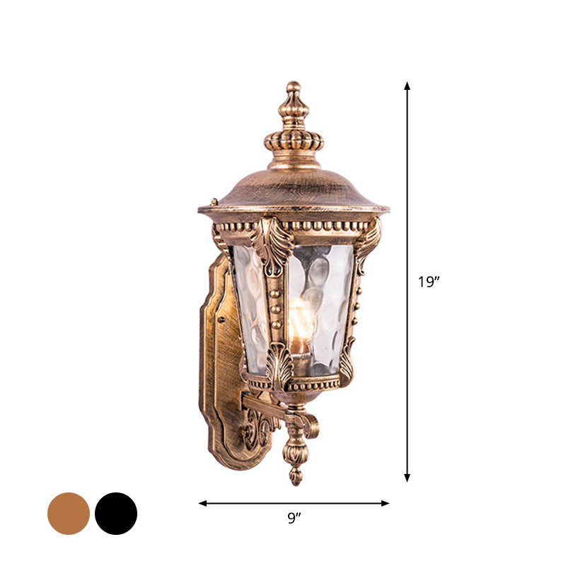 Vivolux | Schwarz/Messing Kegelförmige Wandleuchte Retro Genoppte Glas 1 Kopf Klein/Groß Patio Wandmontierte Lampe
