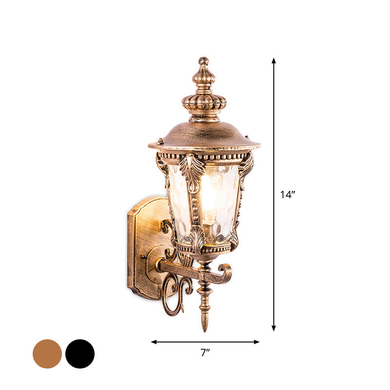 Vivolux | Schwarz/Messing Kegelförmige Wandleuchte Retro Genoppte Glas 1 Kopf Klein/Groß Patio Wandmontierte Lampe