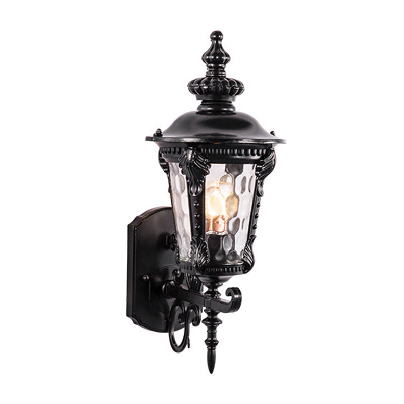 Vivolux | Schwarz/Messing Kegelförmige Wandleuchte Retro Genoppte Glas 1 Kopf Klein/Groß Patio Wandmontierte Lampe
