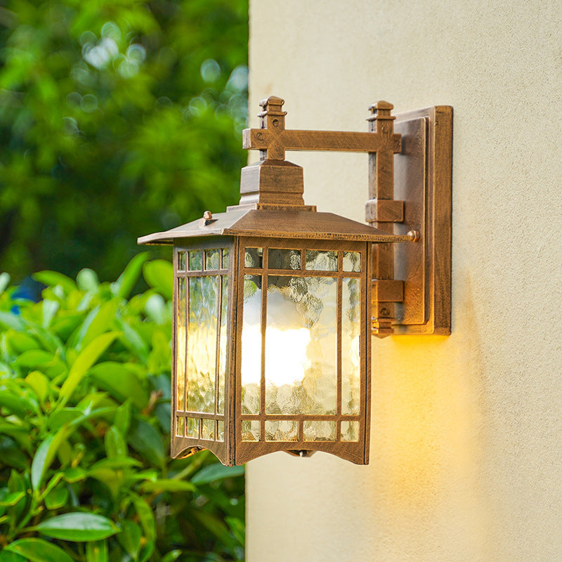 Vivolux | Rechthoekige Tuin Wandlamp Kit Antiek Waterglas 1 Gloeilamp Zwart/Brass Wandlamp Armatuur