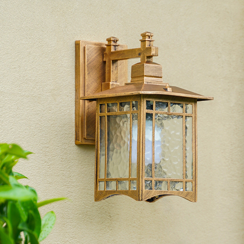 Vivolux | Rechthoekige Tuin Wandlamp Kit Antiek Waterglas 1 Gloeilamp Zwart/Brass Wandlamp Armatuur
