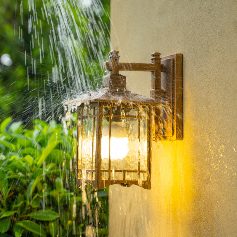 Vivolux | Rechthoekige Tuin Wandlamp Kit Antiek Waterglas 1 Gloeilamp Zwart/Brass Wandlamp Armatuur