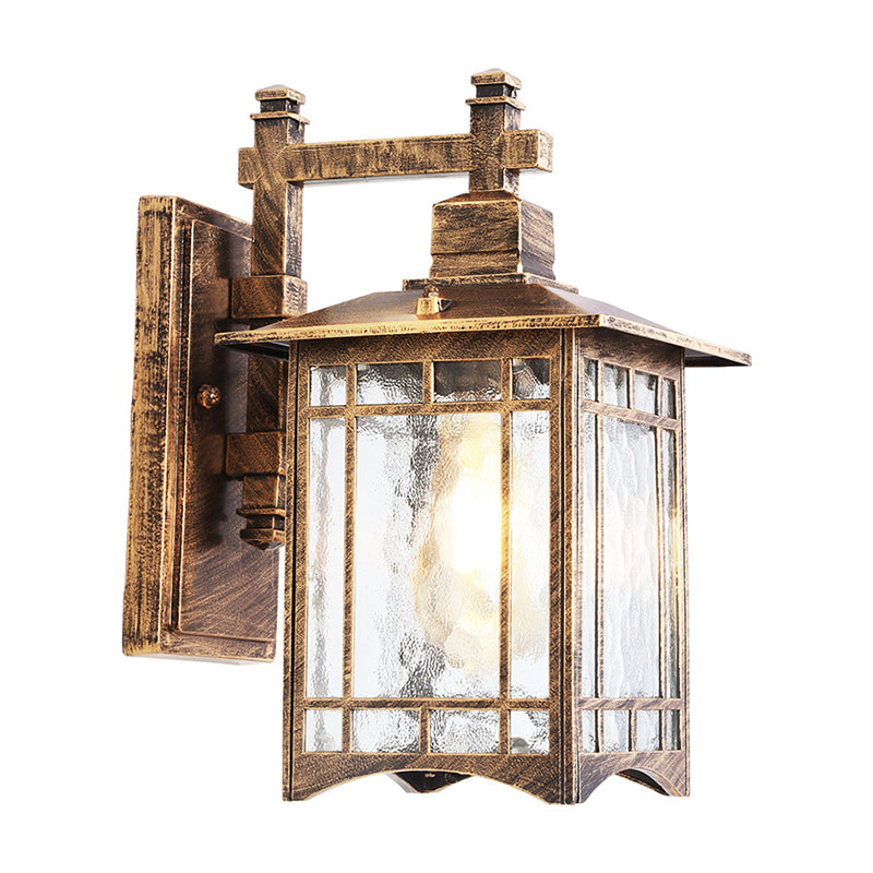 Vivolux | Rechthoekige Tuin Wandlamp Kit Antiek Waterglas 1 Gloeilamp Zwart/Brass Wandlamp Armatuur