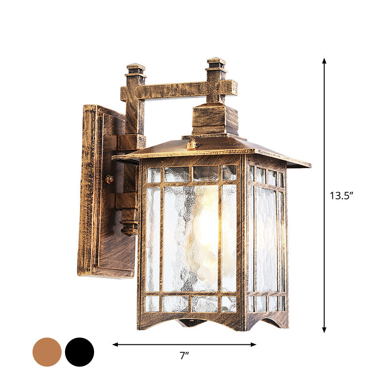 Vivolux | Rechthoekige Tuin Wandlamp Kit Antiek Waterglas 1 Gloeilamp Zwart/Brass Wandlamp Armatuur
