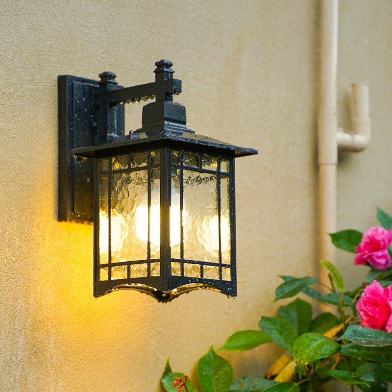 Vivolux | Rechthoekige Tuin Wandlamp Kit Antiek Waterglas 1 Gloeilamp Zwart/Brass Wandlamp Armatuur