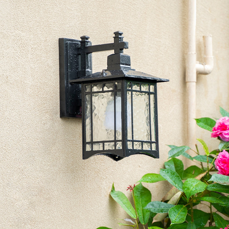 Vivolux | Rechthoekige Tuin Wandlamp Kit Antiek Waterglas 1 Gloeilamp Zwart/Brass Wandlamp Armatuur