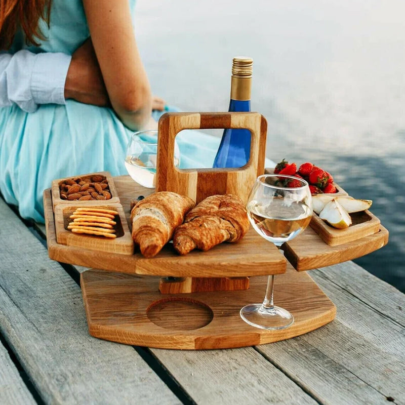 Vivolux | Tragbarer Holz Picknick Wein Tisch
