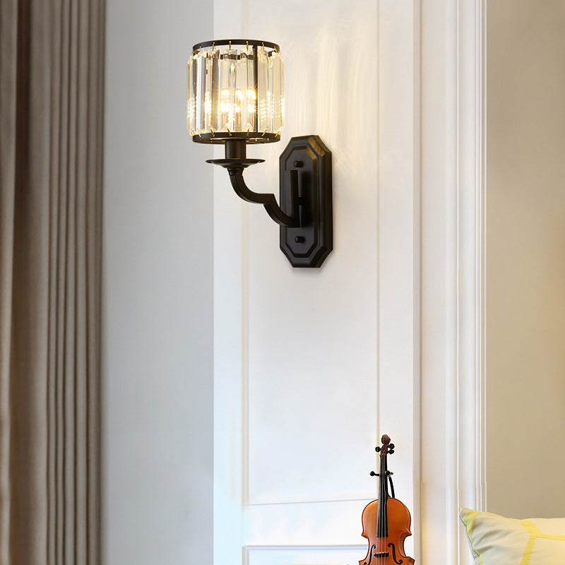 Vivolux | 1 Kopf Wandmontage Lichtarmatur Ländliche Trommel Facettiert Kristall Wandleuchte Sconces in Schwarz