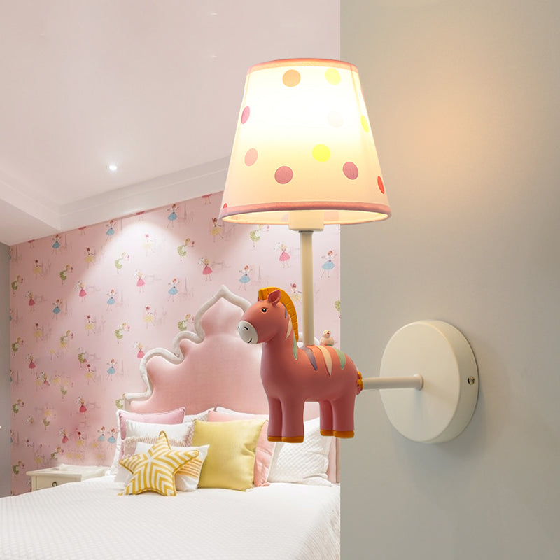 Vivolux | Resin Pferd Wandlampe mit konischer Schirm Mädchen Schlafzimmer Eine Glühbirne Hübsches Kinder Wandleuchte